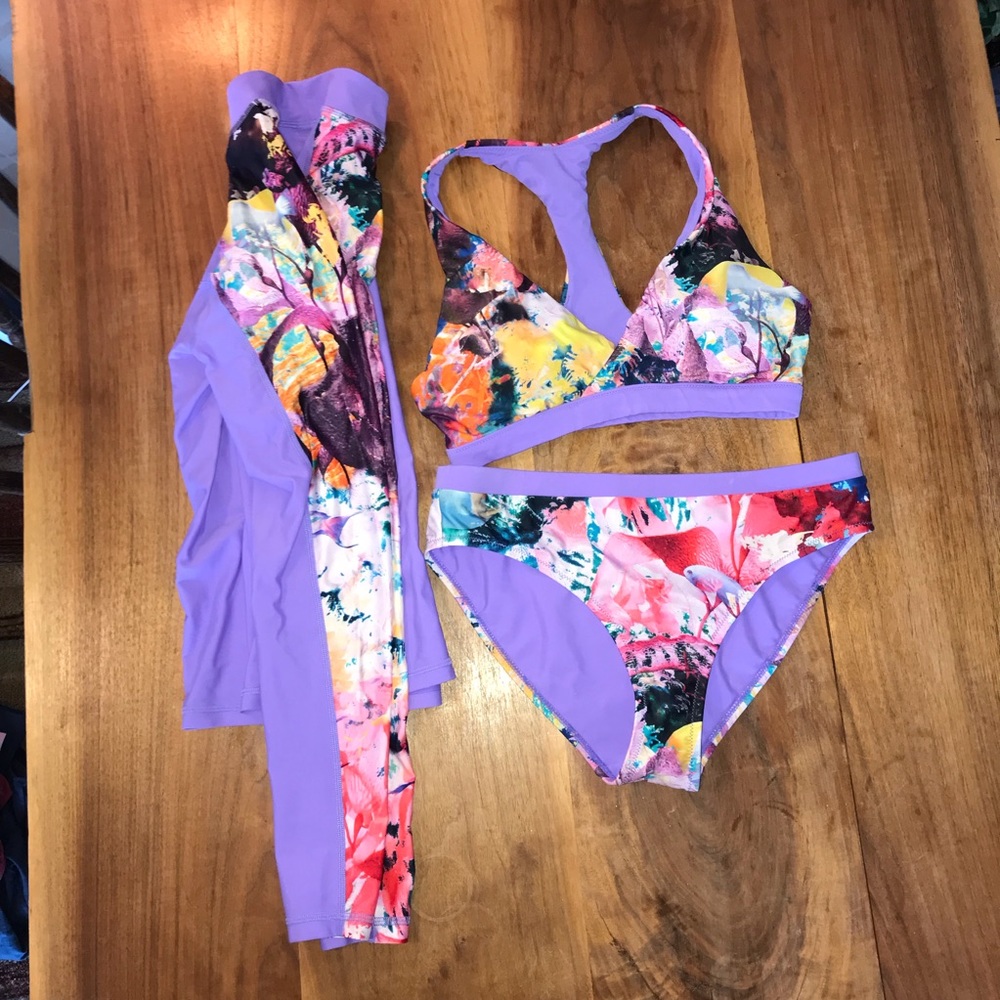 Sweaty Betty Coral Bikini Set and Rash Guard